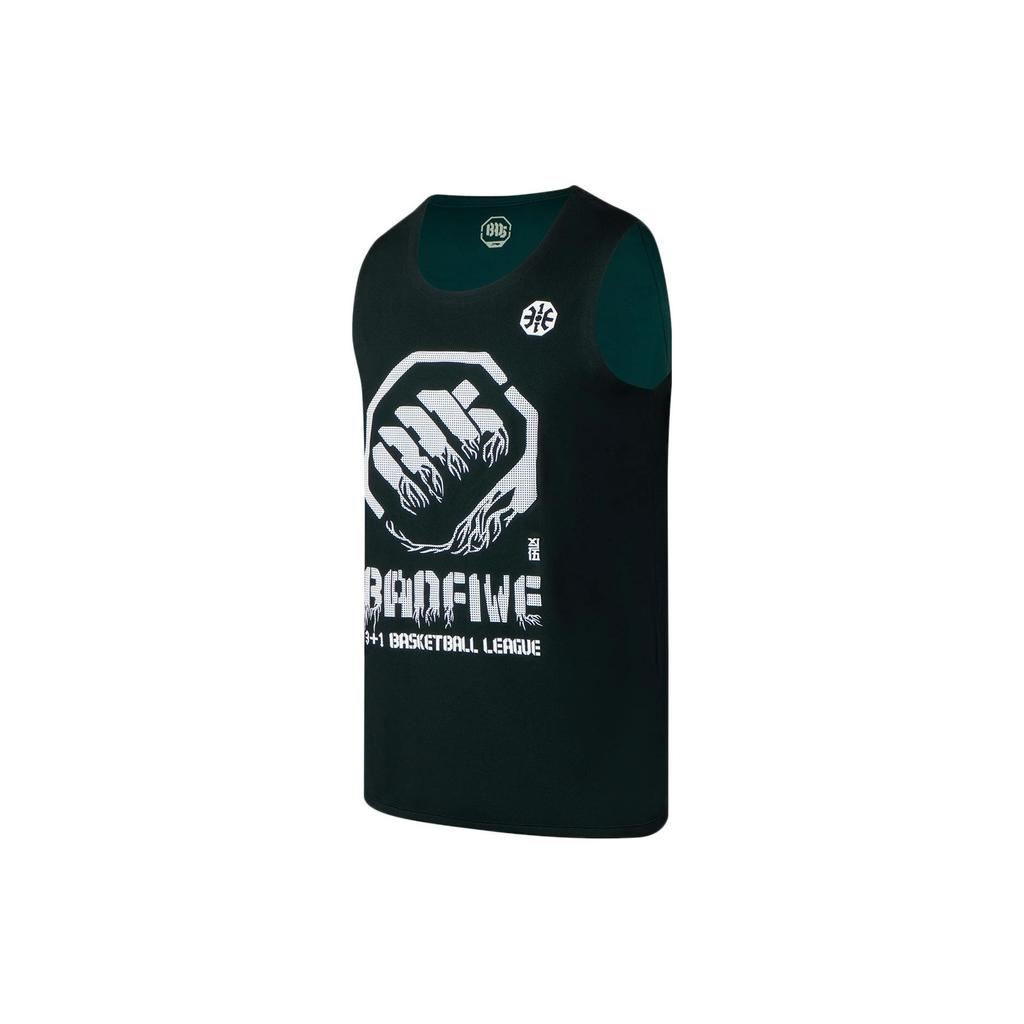 Li-Ning Sports Basketball Series All Is Fair In War Letter Print Basketball Tank Top Men Tops Black Pine-Green AAYR371-11