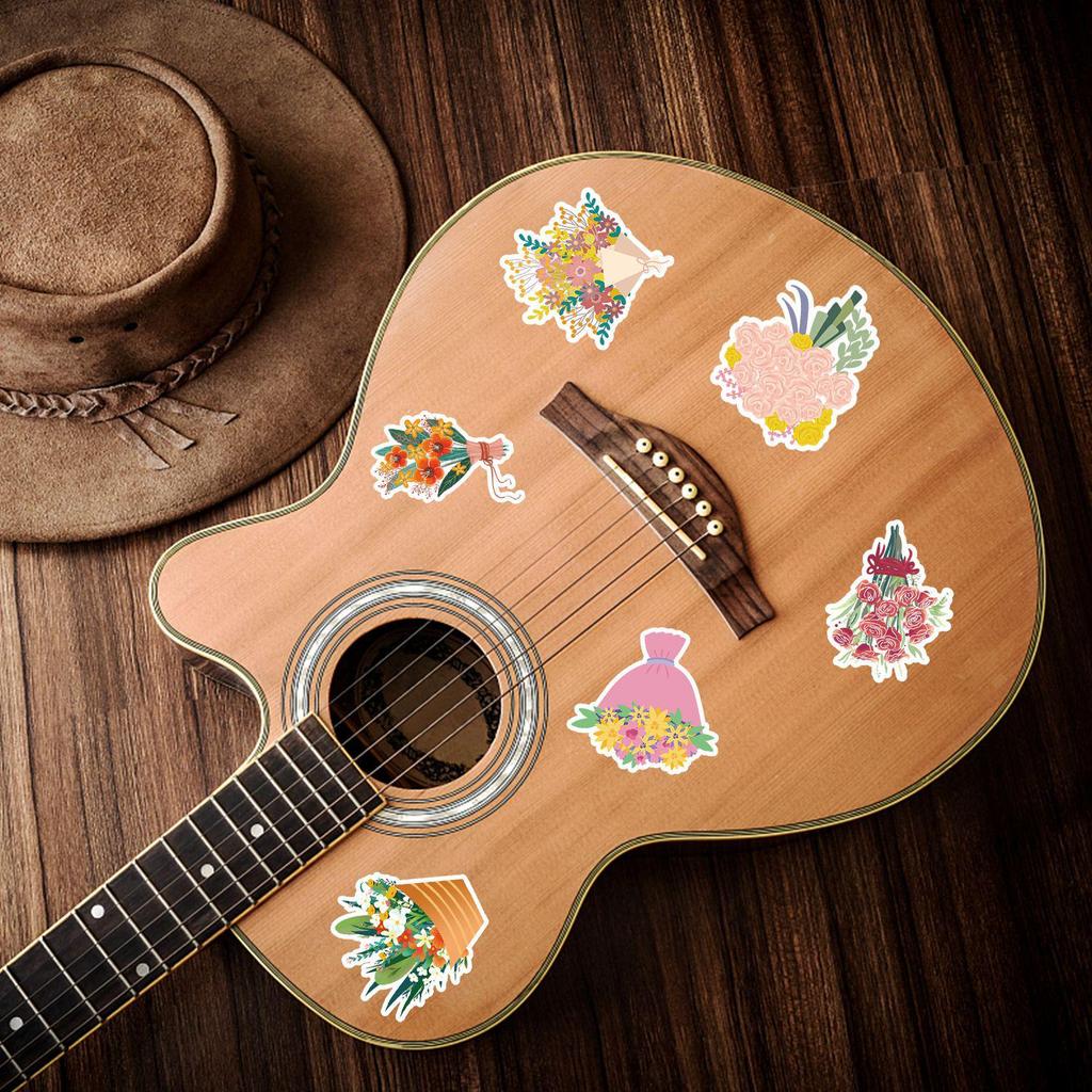 Vodotěsné dekorativní samolepky: 100 ručně kreslených květinových motivů na kytaru, telefon, ledničku, kufr