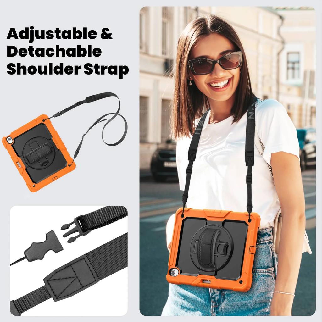 For iPad Air 13-inch M2 2025 , Military Grade Shockproof Protector Silicone Cover with Pencil Holder+Handle Shoulder Strap Cover