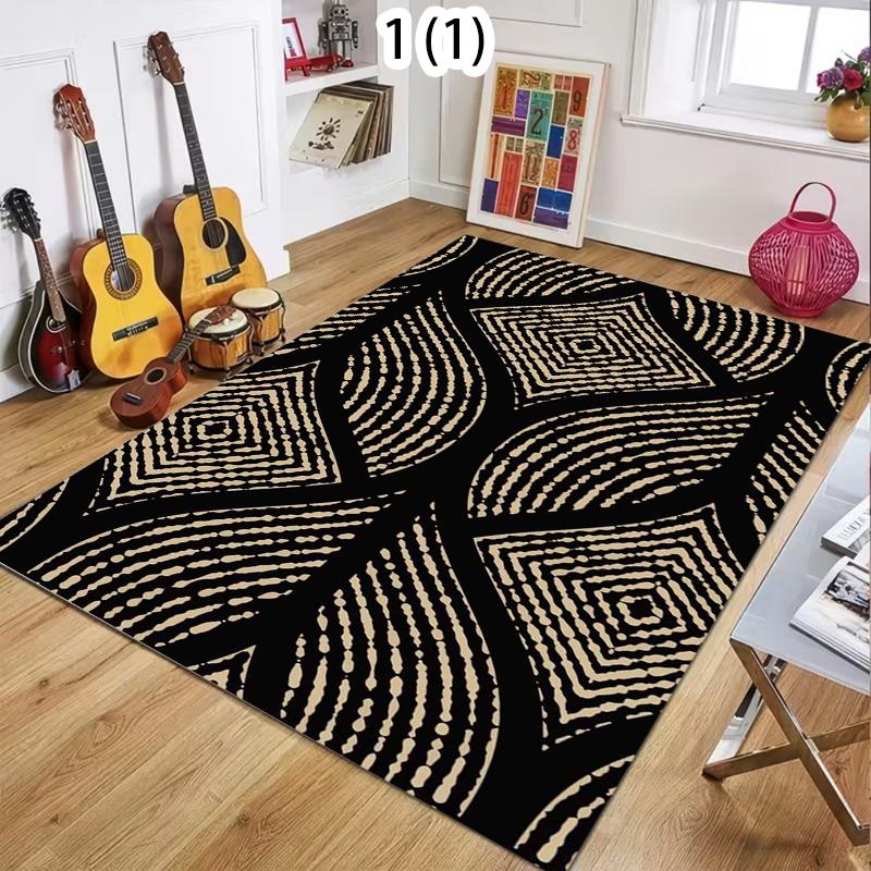 

Abstract Leaf Pattern Rectangular Area Rug Black Beige Print Non-Slip Carpet for Living Room Bedroom Bohemian Home Decoration 40X60CM