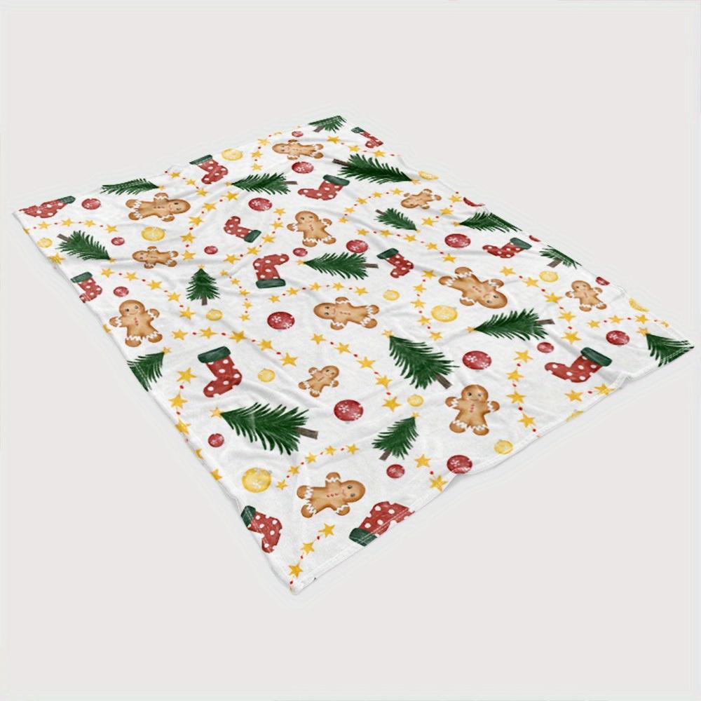 Cozy Gingerbread for Man & Christmas Tree Throw Blanket - Soft, Warm Polyester for Sofa, Camping, Office Naps