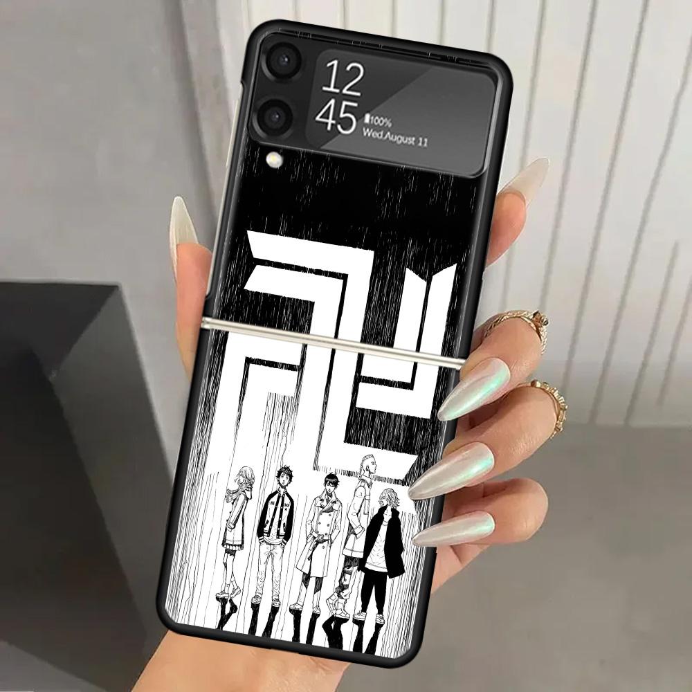 Tokyo Aevengers Black Anime Hard PC Phone Case For Samsung Galaxy Z Flip 7 6 5 4 3 Black ZFlip7 ZFlip6 Flip5 Flip4 Flip3 5G Prin