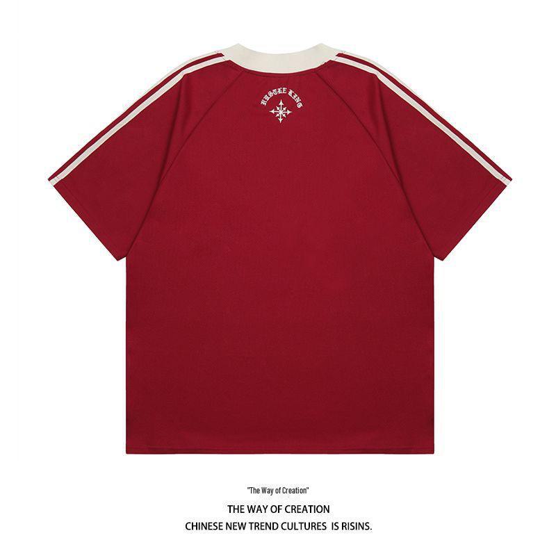 2024 Summer Unisex Oversized V-Neck Embroidered T-Shirt