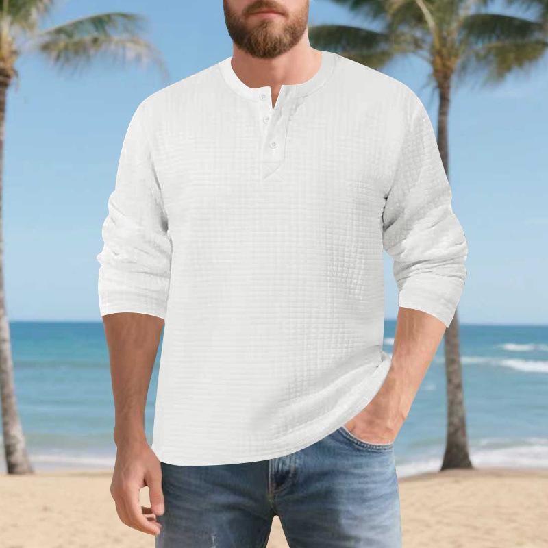 Amerikanischer Herbst und Winter Neues Herren Lockeres Jacquard-Texturiertes Henry-Shirt Retro Langärmliger Pullover