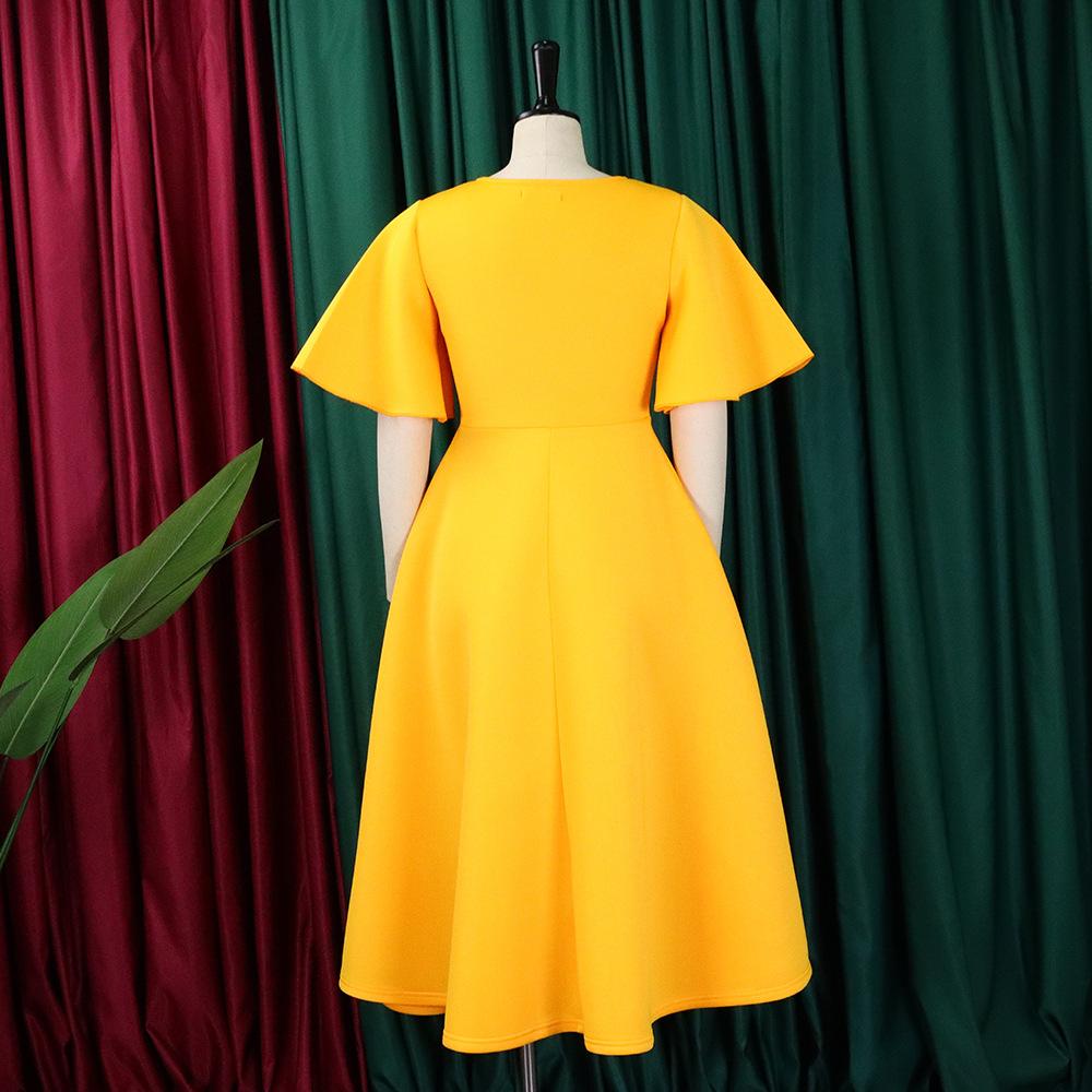 Abito estivo da donna Taglie forti Manica svasata Scollo a V Temperamento alla moda Abiti con gonna ampia e orlo