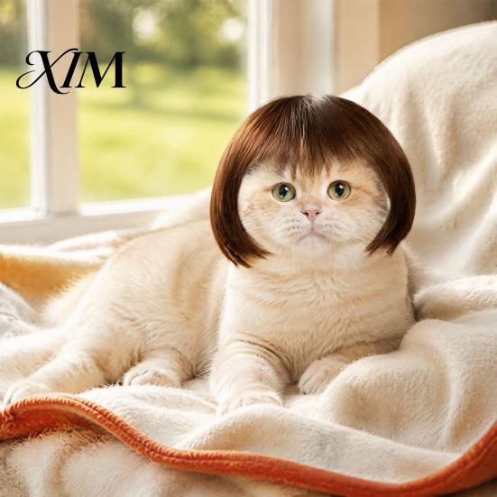 Small Pet Party Accessory Bob Wig, Funny Cat Wig with Adjustable Elastic Band, Soft Breathable Strap Headpiece Mesh, Cute Cosplay for Dogs And