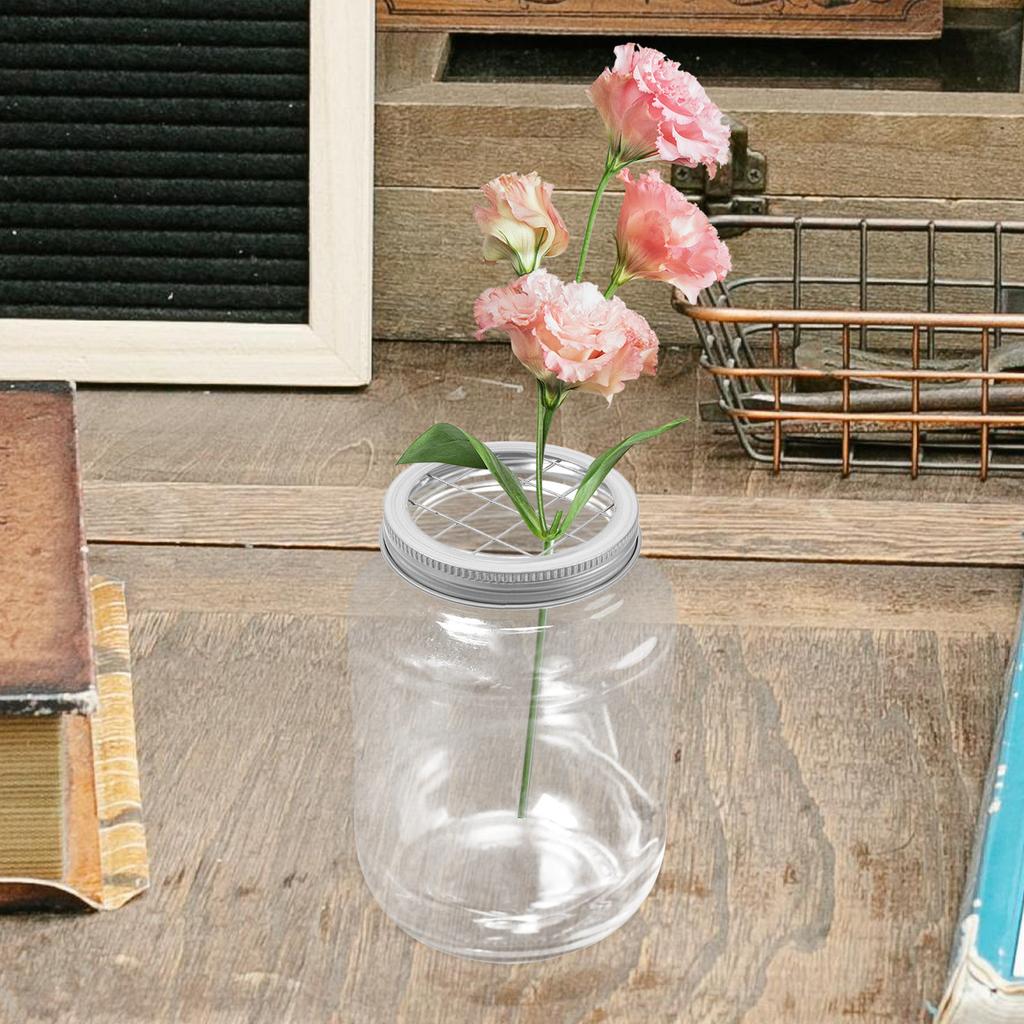 4Pcs Mason Jar Flower Frog Lids Stainless Steel Flower Insert Lid Regular Mouth Grid Organizer Floral Arrangement Cover