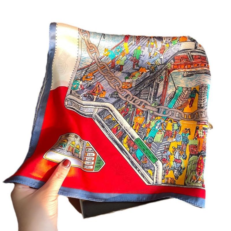 Spring New Plain Crepe Satin Printed Silk Silk Scarf Women's Light Luxury Versatile Mulberry Silk Small Square Scarf Decorative Scarf