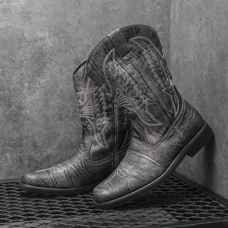 Fashion Luxury Cowboy Boots Men Vintage Knight Shoes Outdoor Casual Leather Embroidery Flat Designer Motorcycle Boots 2024New West Boot