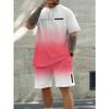 Trendy Gradient Color Short Sleeve T Shirt Shorts Set Plus Size Vacation Beach T-shirt Shorts 2-piece Set Loose Men's Clothing