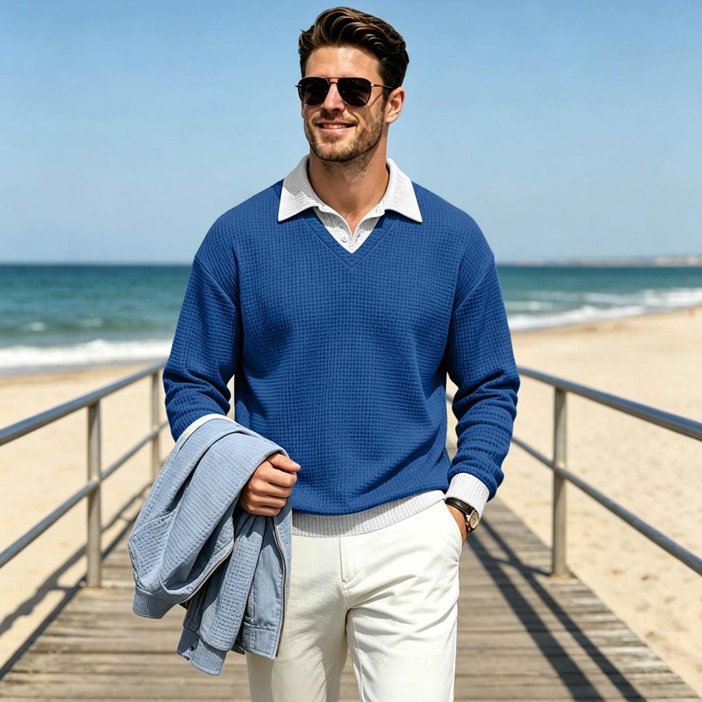 Chemise décontractée à manches longues pour homme, aspect tricot rétro, pour l'automne et l'hiver