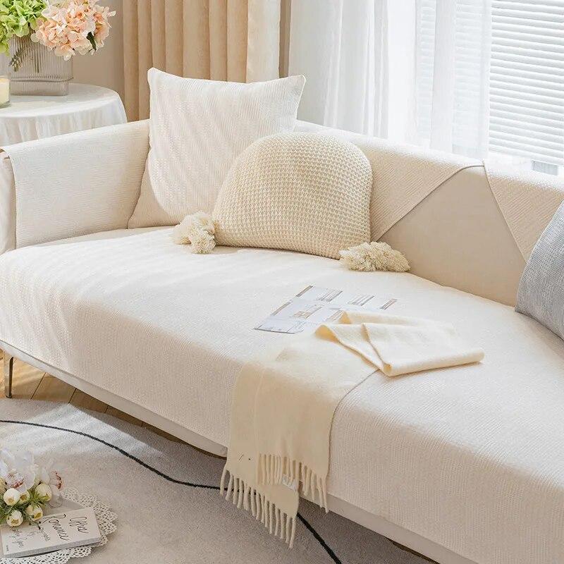 Solid Colour Simple Sofa Cover Soft Skin-Friendly Plaid Four Seasons Universal Living Room Non-Slip Sofa Cover Backrest Armrest
