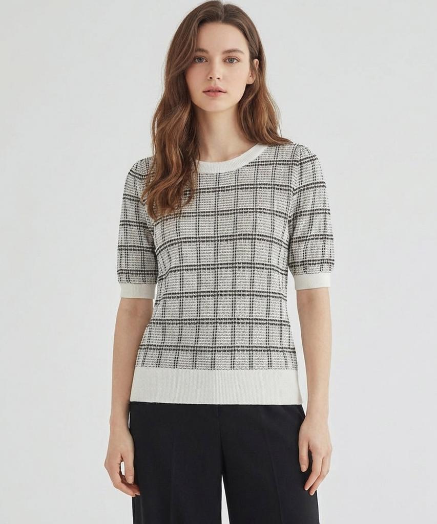 MESENSE Patterned Knit Short Sleeve Knit_Mb45Knmg15Z