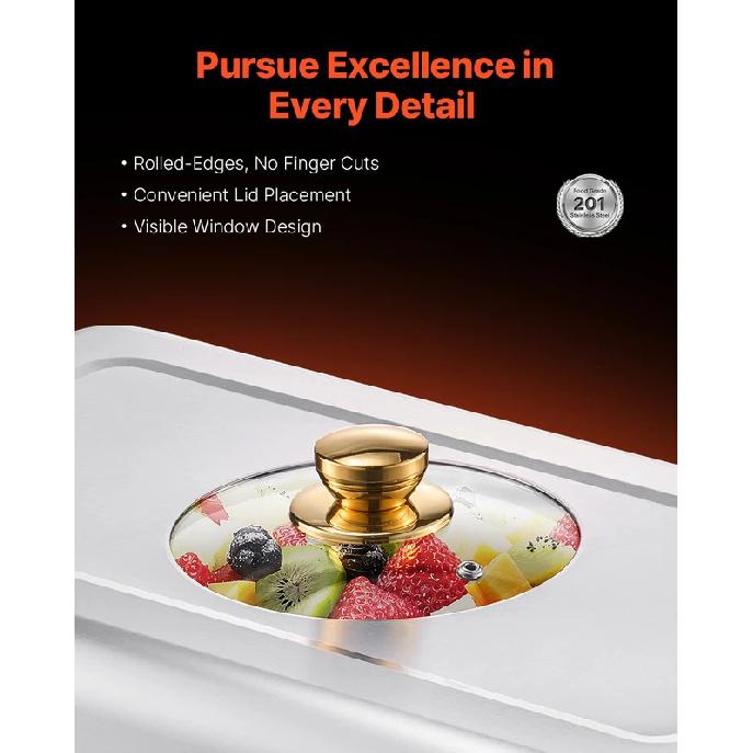 VEVOR Chafing Dish Buffet Set 8 Qt Stainless Steel Chafer with  Full Size Pans Rectangle Catering Warmer Server with Glass Lid