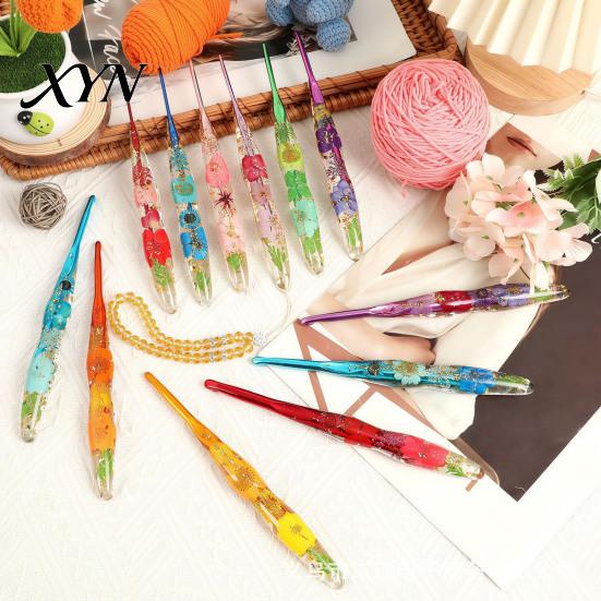 Decorative Crochet Needle Resin Hook for Beginners, Crocheting Lovers, 2.0mm-8.0mm Ergonomic with Long Floral Handle Blankets, Dolls, Shawls,