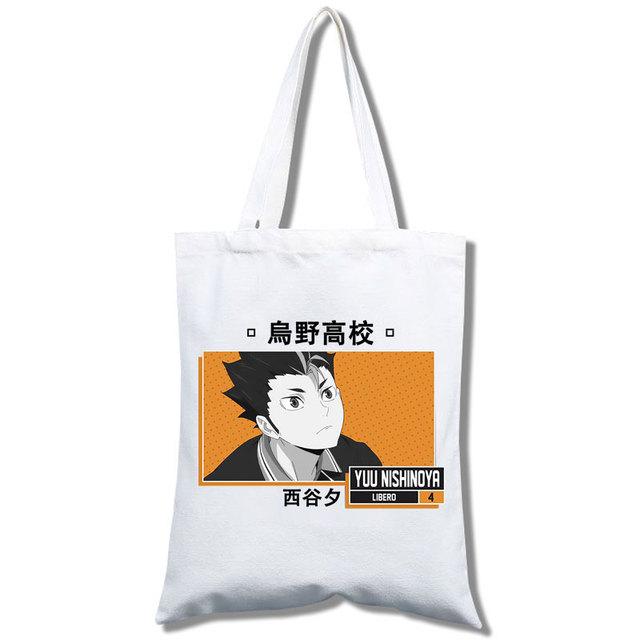

Футболка Haikyu Manga Nishinoya Yuu Oikawa Tooru с мультяшным принтом и графическим принтом, сумки для покупок для девочек, модная повседневная сумка-тоут 24*26cm