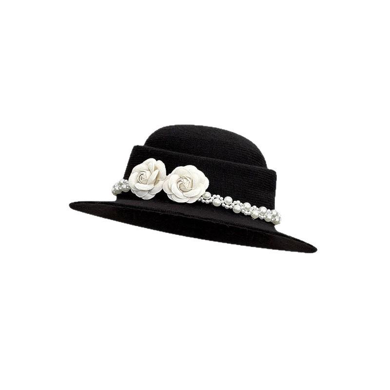 Französische Elegante Kamelie Perlen Baskenmütze Hepburn Stil Retro Elegant Gesicht Kleine Tochter Temperament Maler Zylinder