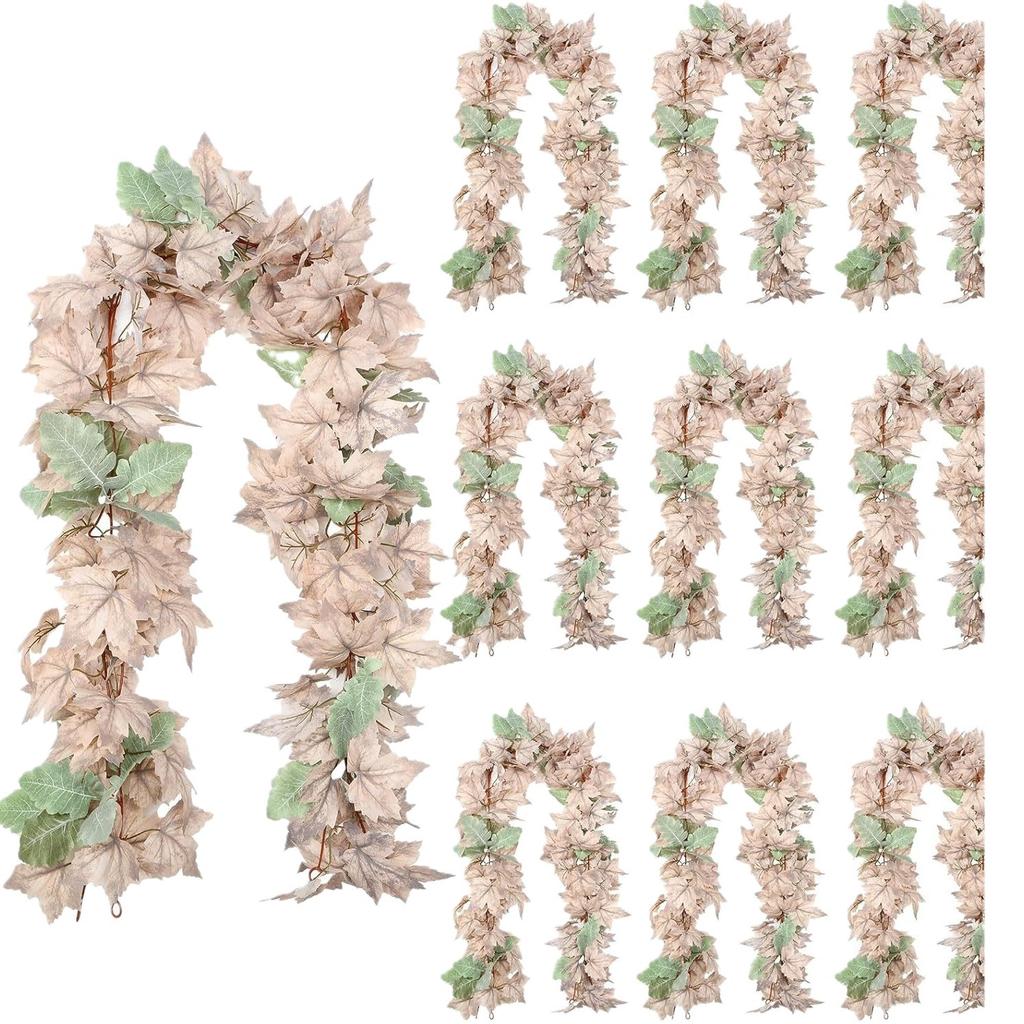 Autumn White Maple Leaf Rattan Artificial Green Plant Maple Leaf Halloween Wall Hanging Maple Leaf Christmas Decoration Rattan