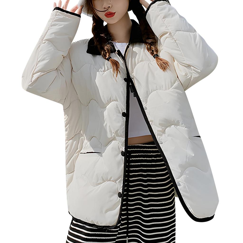 Kayiyasu Down Short Women's Jacket, Collarless, Quilted, Outerwear, Padded, Length, Lightweight, Fall/Winter (XL, Beige)