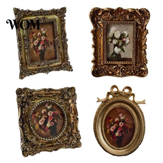 Decorative Vintage Frame Retro Photo Frame, Golden Coated Distressed Picture Resin with Rococo Classic Wall Decor Texture, Tabletop And Mount