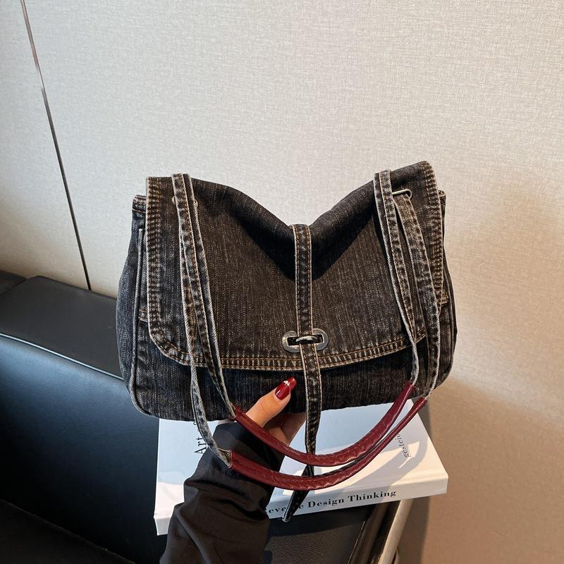 Fashi Retro Denim Shoulder Bag Korean New Women Casual Large Capacity Messenger Bags Simple Commuter Handbags Trend
