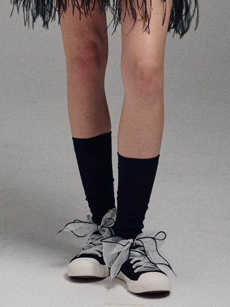[mardimercredi] Ribbon Shoelace - White Black