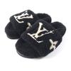 Excellent Sandals LV Logo Design Shearling Flats Black Beige Mouton Women 36 Used