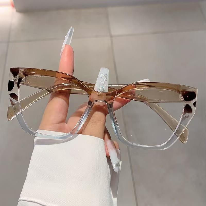 New Fashion Cat Eye Glasses Trendy Personalized Contrast Color Stitching Anti-Blue Light Glasses