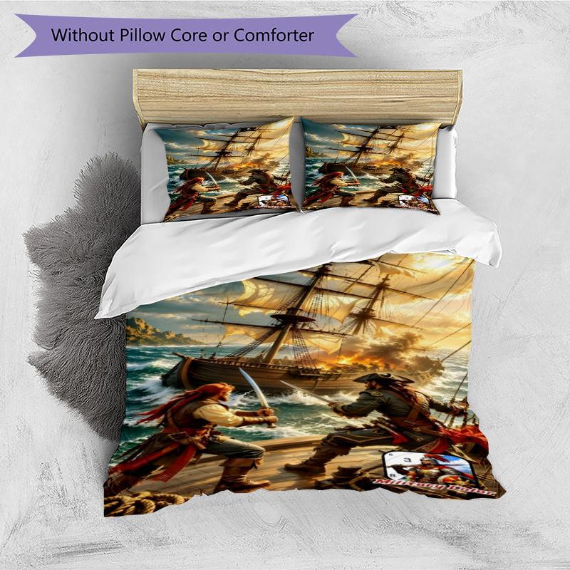3pcs Duvet Cover Set (1*Duvet Cover + 2*Pillowcase, Without Core), Captain Jack Sparrow Print Bedding Set, Bedroom Decor, All‑Season, Gift
