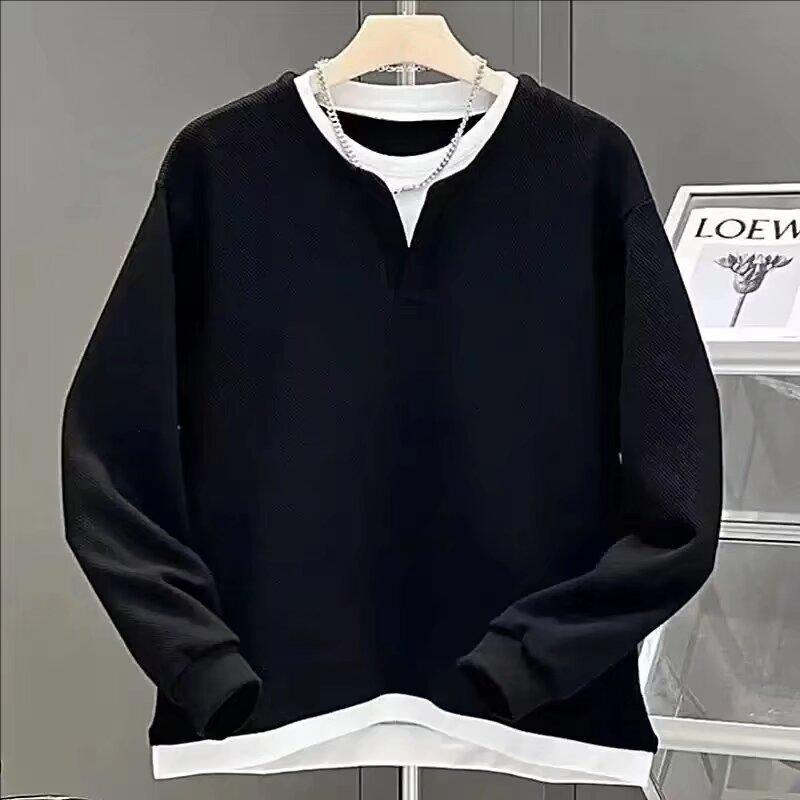 Pánský svetr Jaro 2024 Patchwork Různé barvy K pokožce šetrná látka Módní Všestranný top Ležérní S dlouhým rukávem Spodní tričko