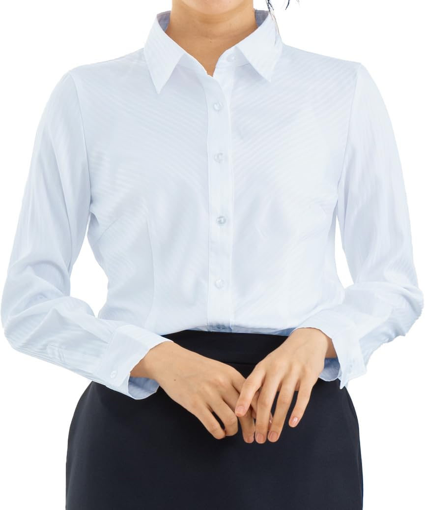 

Add Rouge Women s Long Sleeve Stretch Blouse/Shirt, UV Protection, Plus Size [i292910-09-11] Sax Stripe, Size 13, ABR