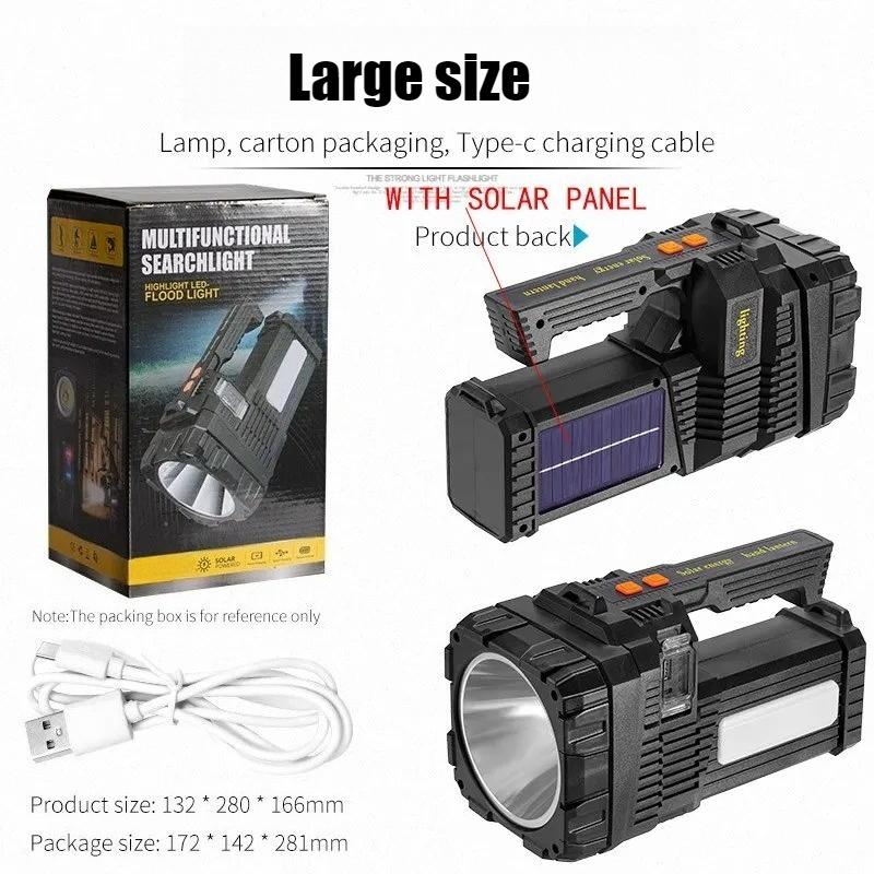 Solar Energy High Power LED Flashlight Type-C Rechargeable Strong Light Lamp Waterproof For Outdoor Camping Hiking