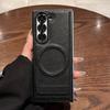 Retro Leather Hidden Tripod Phone Case For Samsung Galaxy Z Fold 7 6 5 4 3 Magnetic Wireless Charging Lens Fall Prevention Cover