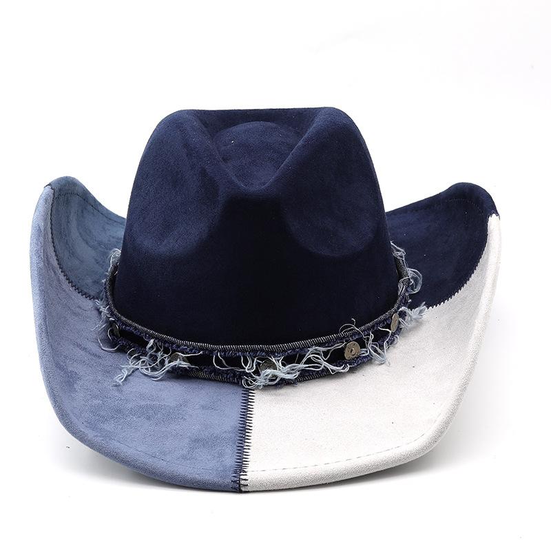 Spring and Summer Color Matching Suede Denim Hat Fashion Men and Women Couples Big Brimmed Top Hat Jazz Hat Beach Hat