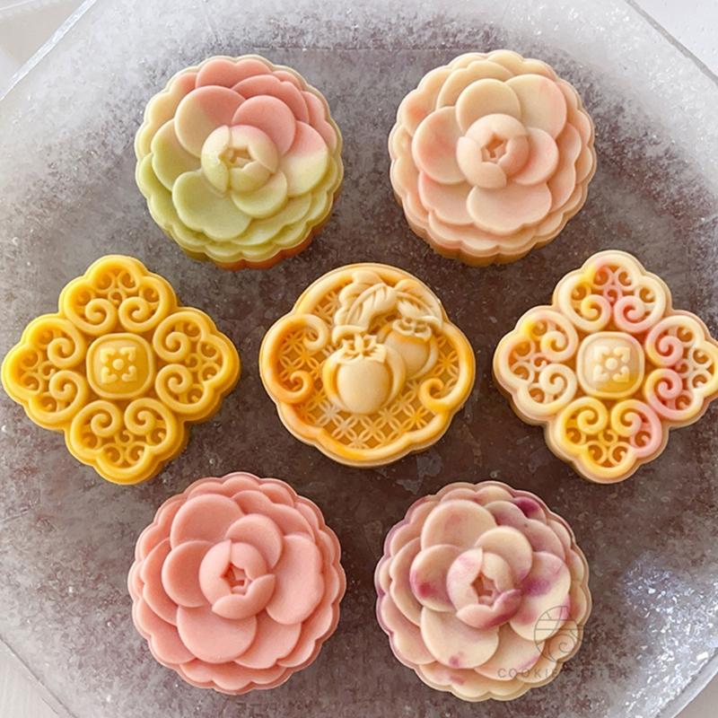 Camellia Flower Mooncake Press Mold Cookie Stamps Chinese MidAutumn Moon Cake Makers Decoration Tool for DIY Cookie