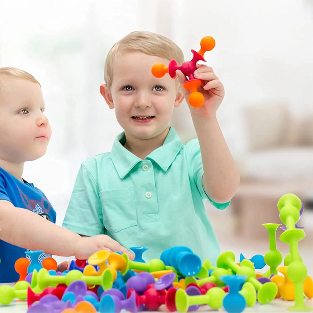 19 PCS Suckers Assembled Toys Funny Silicone Block Model Construction Toy Sucker Suction Cup Educational Building Block Kids Toy