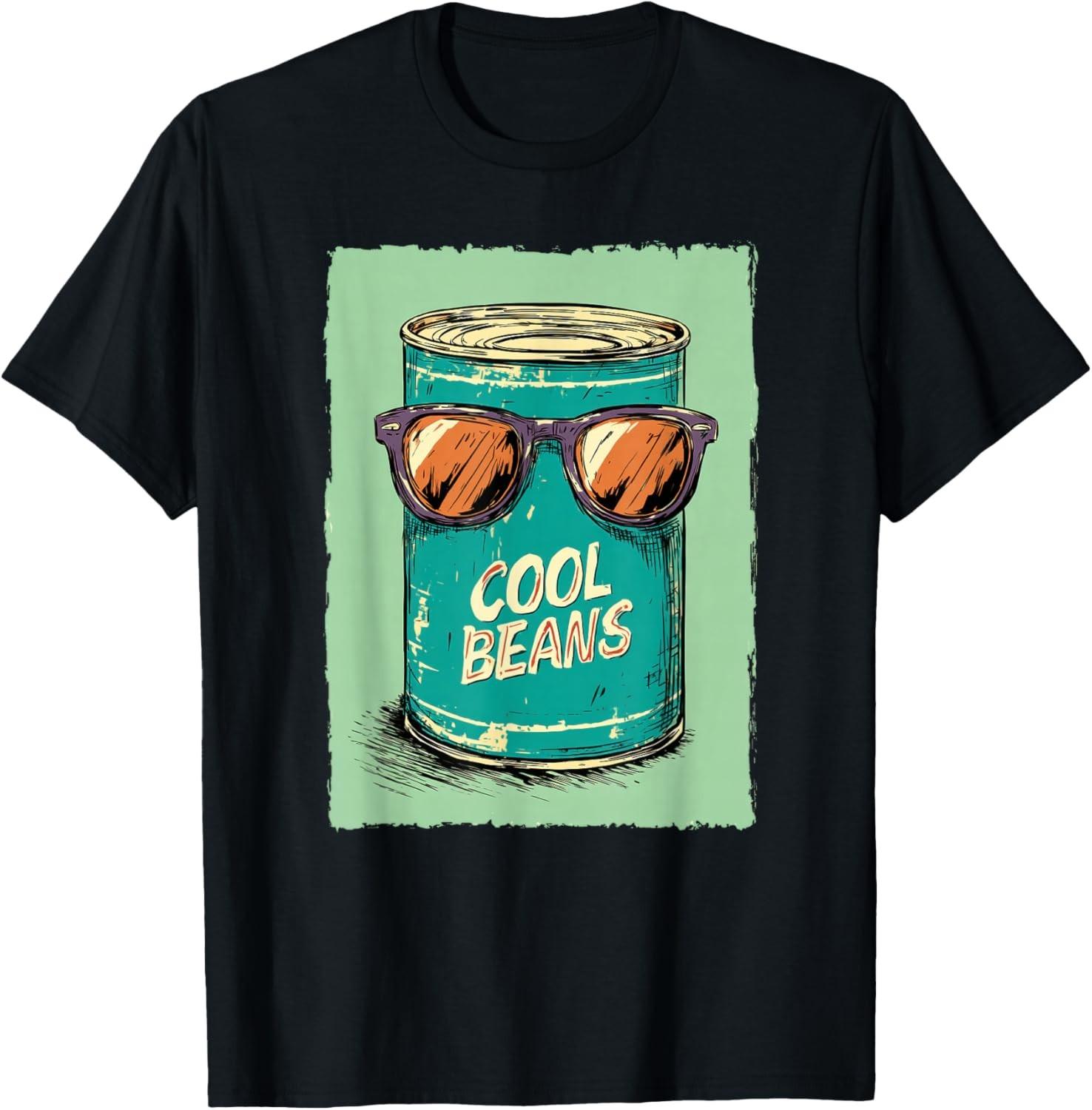 Retro Cool Beans 1960s 1970s Slang Funny Can Bean Sunglasses T-Shirt L