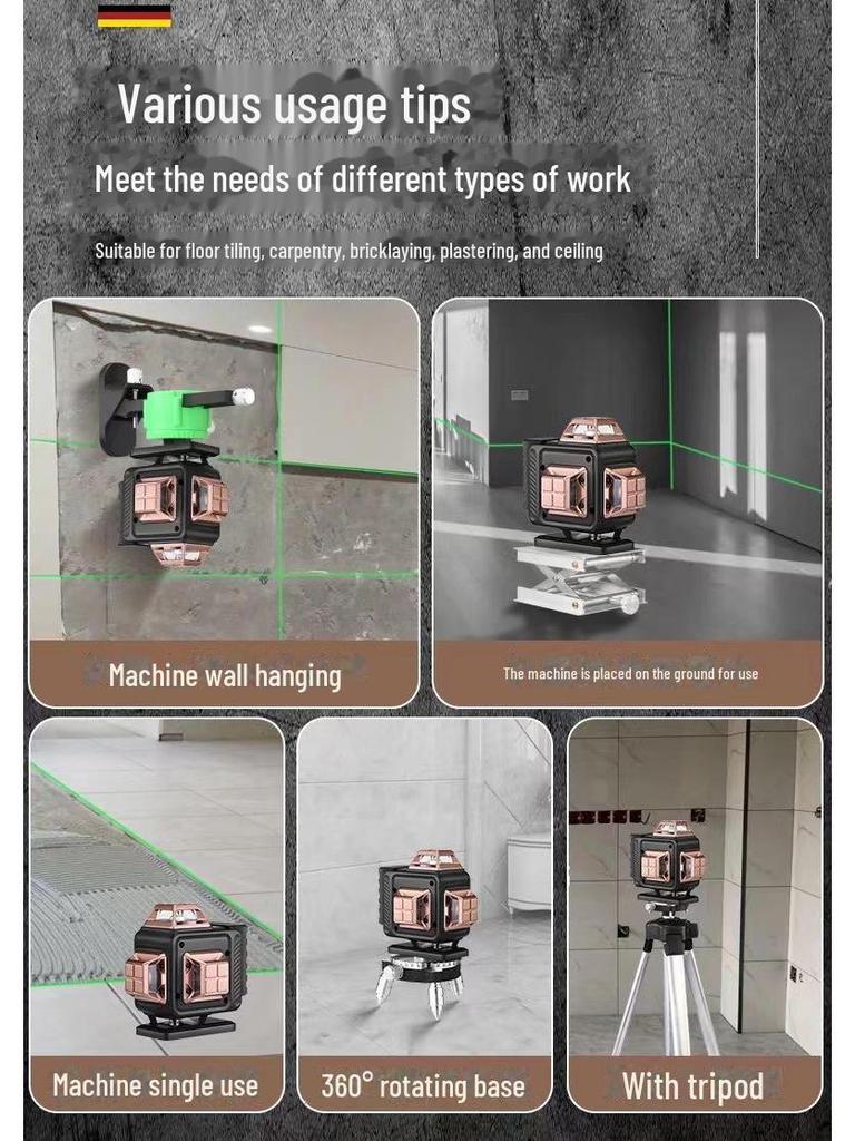 Autocolante de perete cu nivel laser verde de înaltă precizie, cu 16 linii, pentru utilizare în aer liber