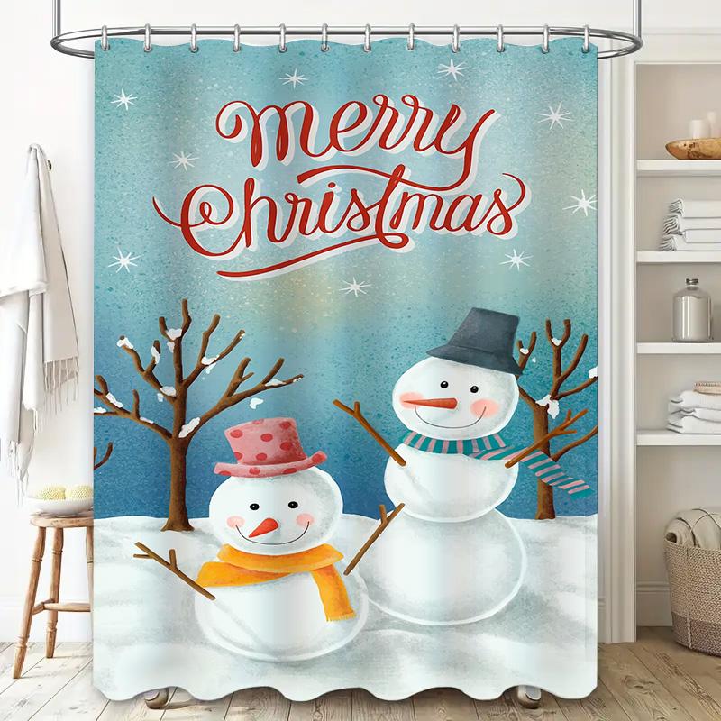 Tuniu Festive Snowman Winter Holiday Bathroom Shower Curtain Set Waterproof Cute Fun Decor