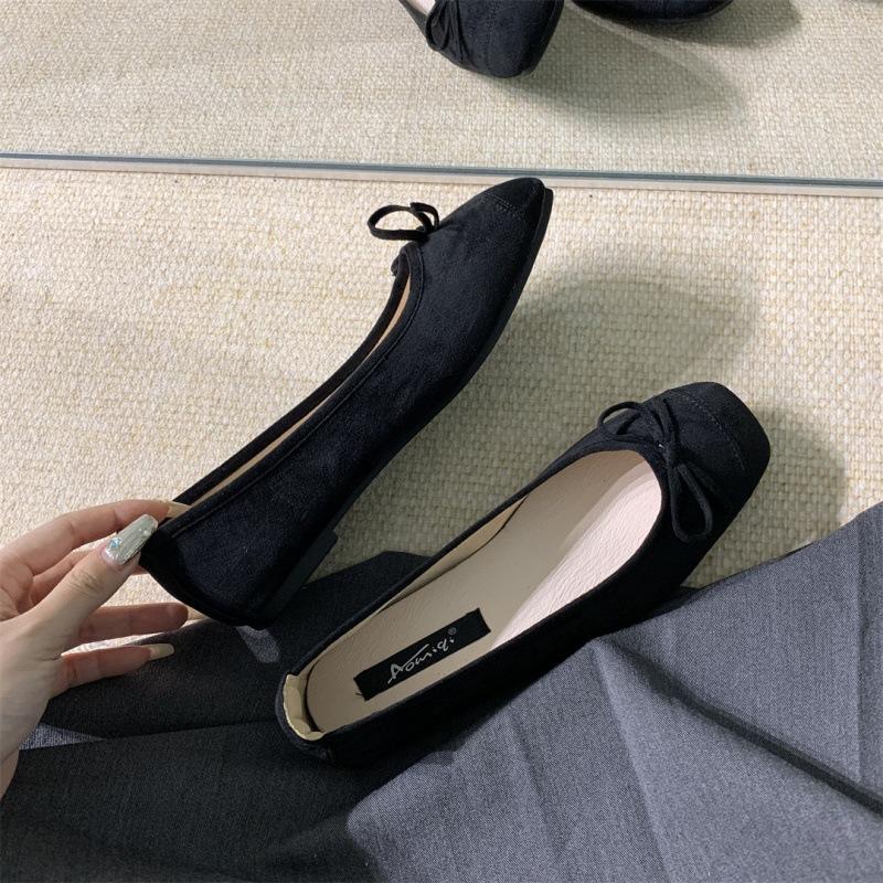 2025 spring and autumn new evening bow flat-bottomed one-pedal French single shoes soft-soled grandma shoes gentle women
