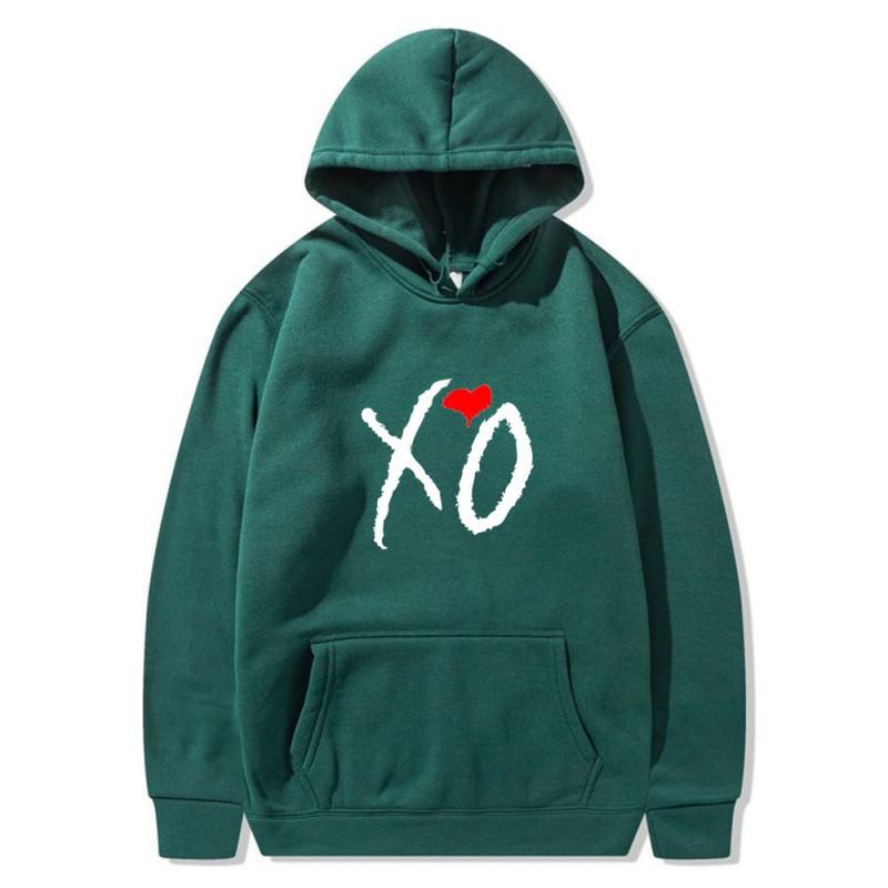 Mens Oversized Hooded Sweatshirt With XO Letter Print Loose Fit Streetwear Casual Top