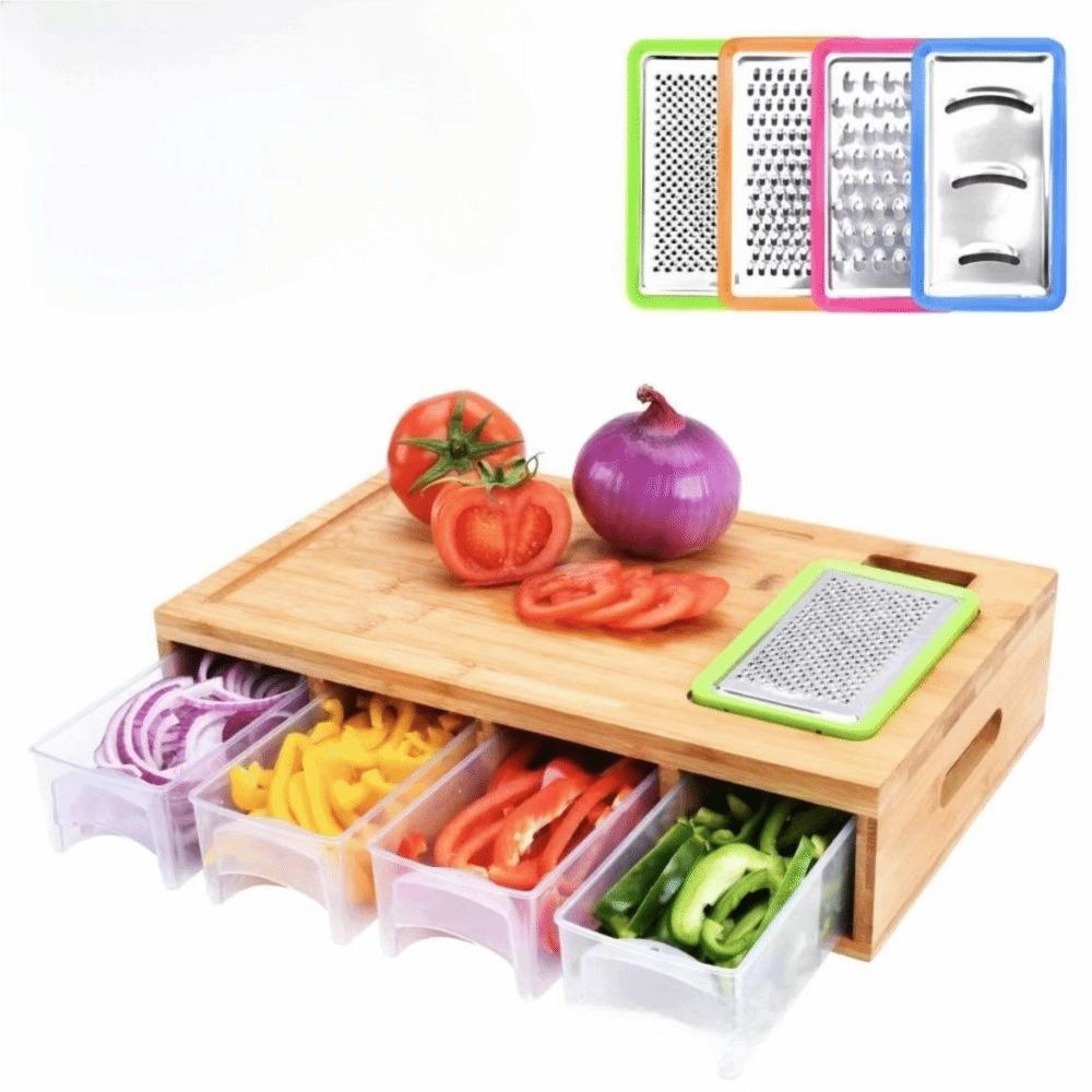 

Bamboo Multifunctional Cutting Board Set Drawer Design Square Chopping Block with Container and Grater Cutting Board Vegetables