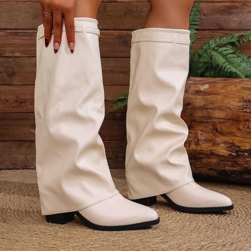 Damenmode-Stiefel mit hohen Absätzen 2025 Herbst Cross-Border Dicke Absätze Übergröße Britischer Stil High-Top Hosenstiefel