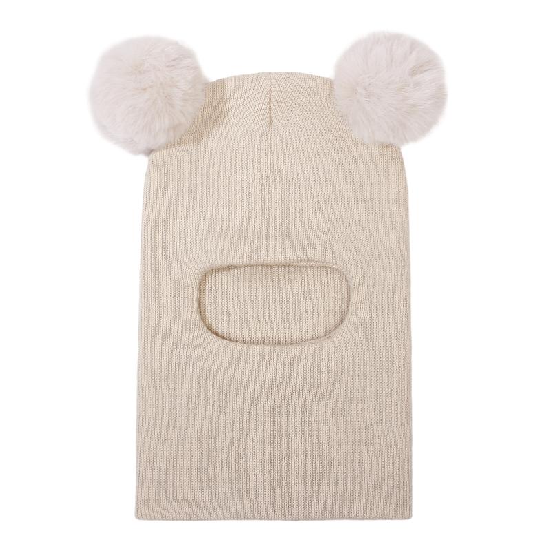 1 ks dětská integrovaná čepice a šála se dvěma pompony Roztomilá kukla Čepice pro chlapce a dívky Podzim Zima Vlněná čepice s pomponem