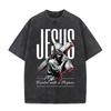 2026 Vintage Washed Black Religious Jesus Cross Graphic T Shirt Created With A Purpose Faith Print Oversized Casual Short Sleeve
