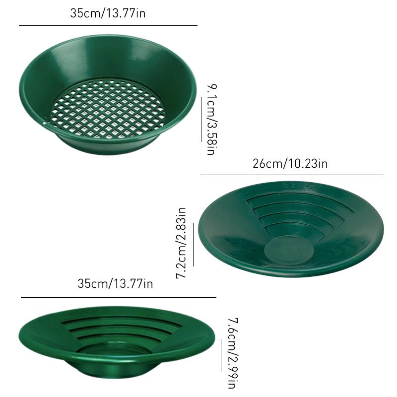10/14/15 pulgadas Aparato para Lavar Oro Pantalla para Cernir Minerales Herramientas de Detección de Metales Tamiz Recipiente de Polímero Verde 1/3 Piezas