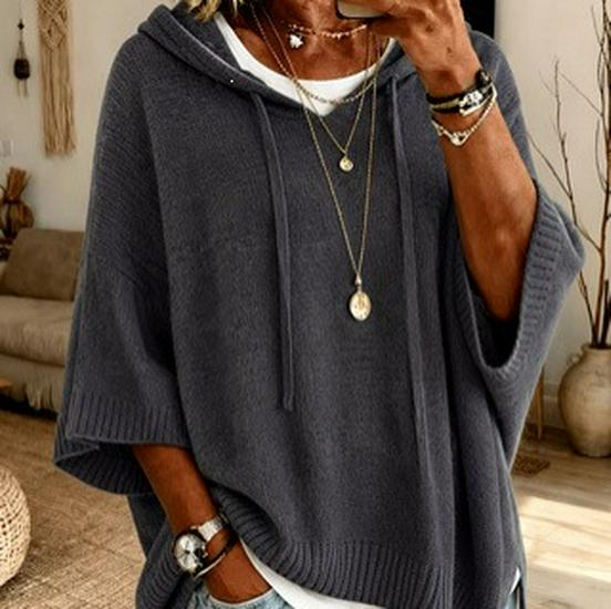 2026 European & American Women's Knit Hooded Drawstring Sweatshirt Woolen Outerwear