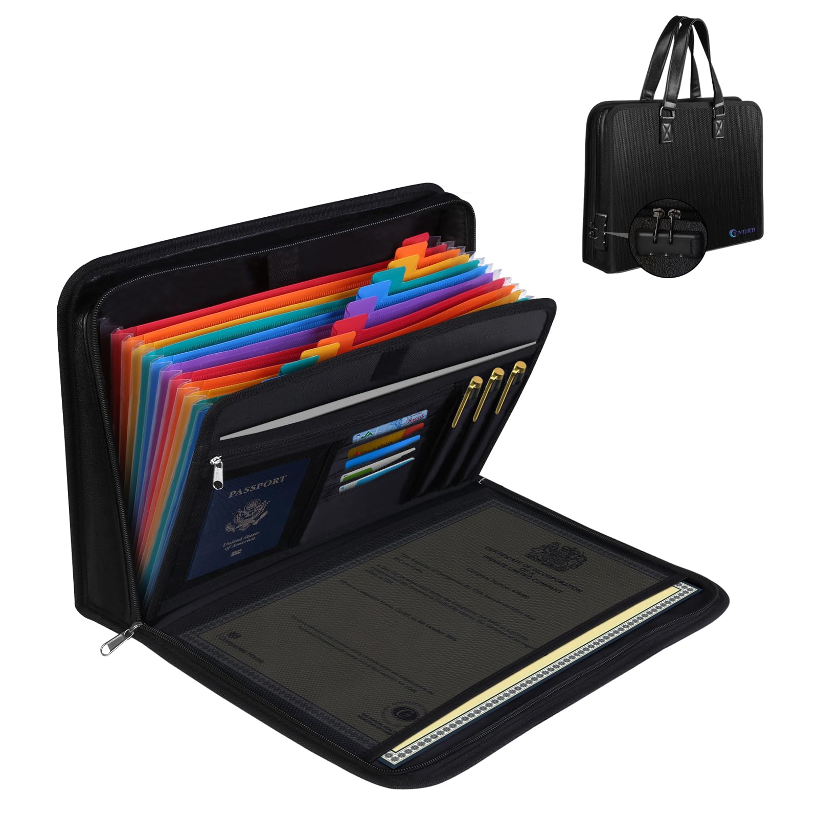 ENORD Fireproof Case Important Document Storage Handbag, Zippered Fireproof Bag, File Bag with Password Lock, Excellent Fire and Waterproofing, Suitab
