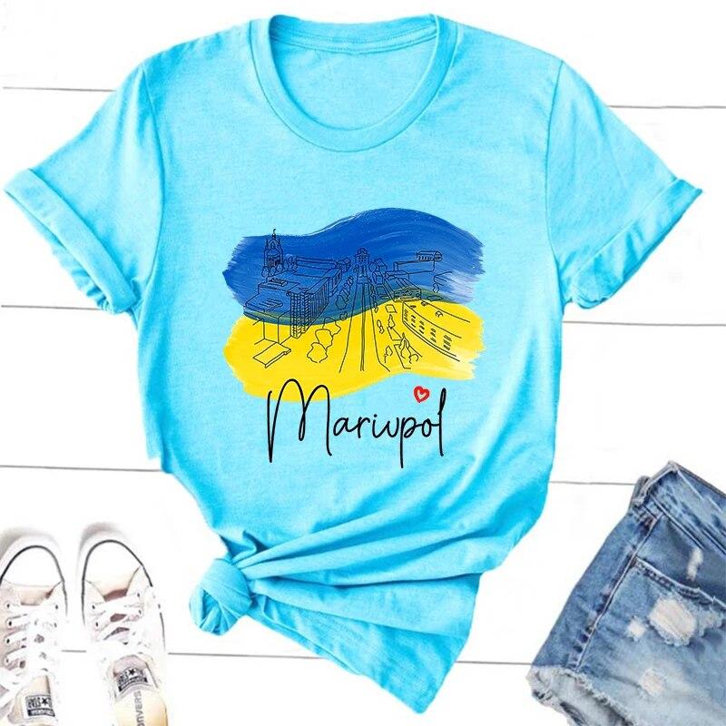 Mariupol Ukrayna T Shirt Streetweed Kadın Pamuklu Tişört Büyük Boy Ukrayna Tshirt Unisex Grafik Baskı Tshirt Femme Giyim Unisex