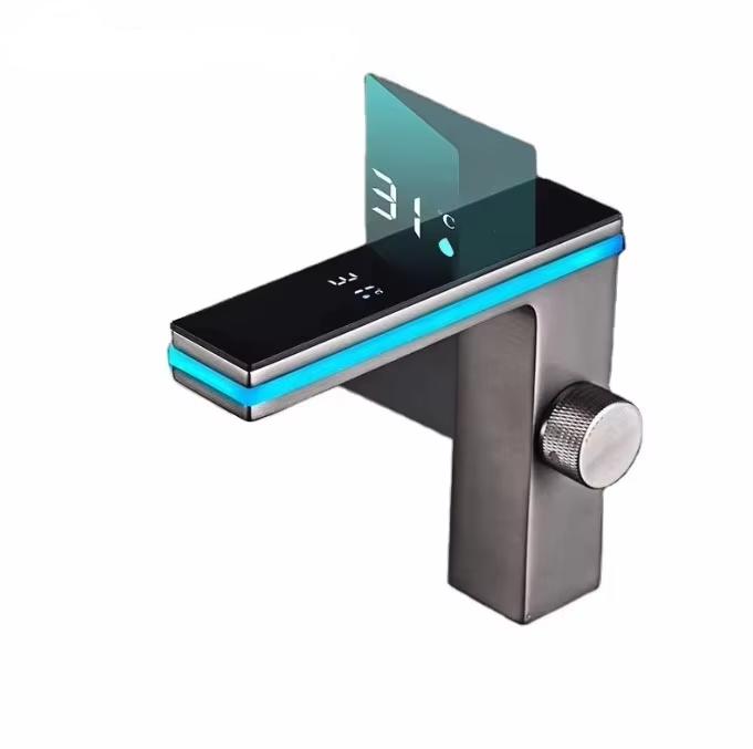 Premium All Copper Thermostatic Touchless Sensor Basin Faucet Intelligent Deck Mounted Hot Cold Mixer (Black,Blackened) чёрный